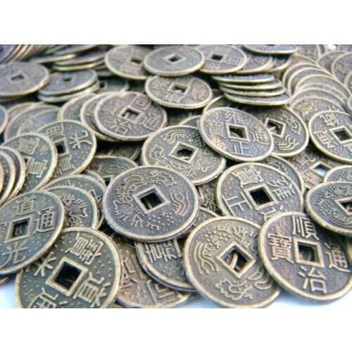 Feng shui Wholesale 1000PCS Fengshui I Ching Coins Dia:1CM+10 Pouch
