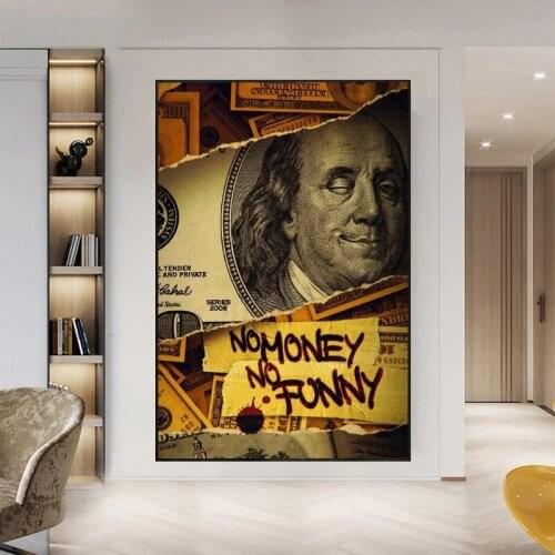 Golden Dollar Money Wall Art Canvas Painting and Inspirational Currency Bill Cash Pictures Poster for Living Room Home Decor