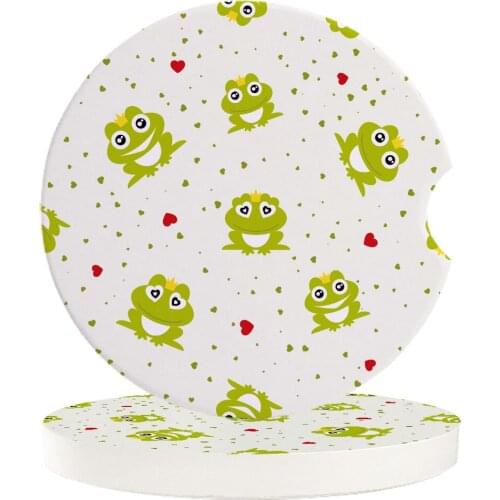 Ceramic Stone Round Car Coasters Set Cartoon Cute Frog Prince Mug Tea Cup Hot Cold Drinks Mat Car Coaster Decoration