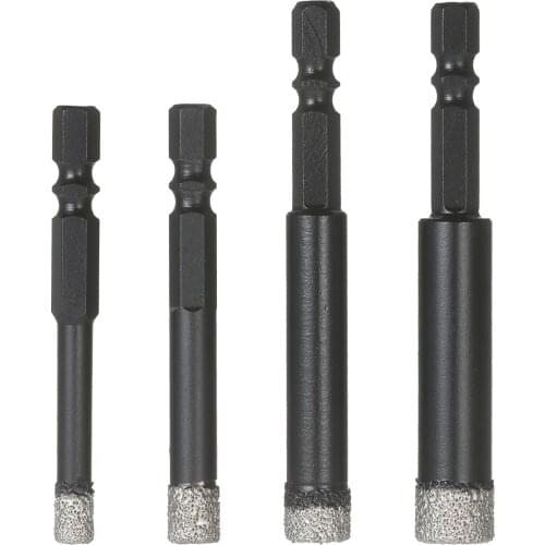 Dry Diamond Hole Saw 4-Piece Drill Bit Set 6mm 8mm 10mm 12mm with Hex Head Cooling Wax for Porcelain Tile Hole Saw