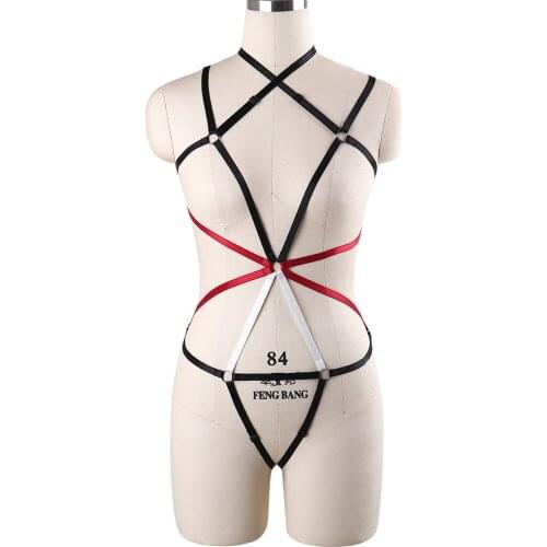 Women Black Elastic Body Harness Sexy Bondage Harness Lingerie Harajuku Goth Body Cage Bralette Fetish Halloween Harness Belt
