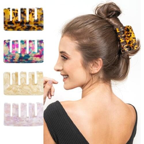 Korean Geometric Acetate Leopard Hairpins Women Large Square Hair Clips Hair Claws Banana Clip Vintage Resin Hair Accessories