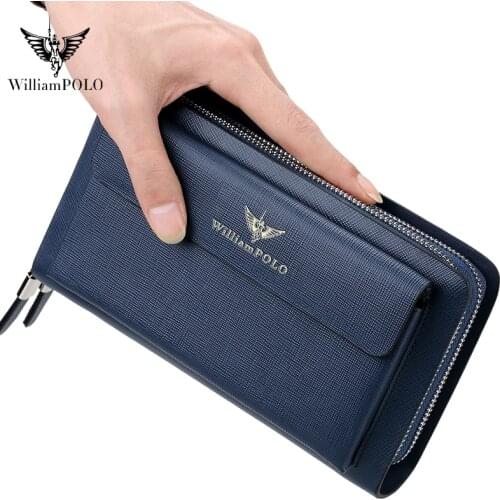 Leather Double Zipper handbag fashion mens WALLET business large-capacity card bag