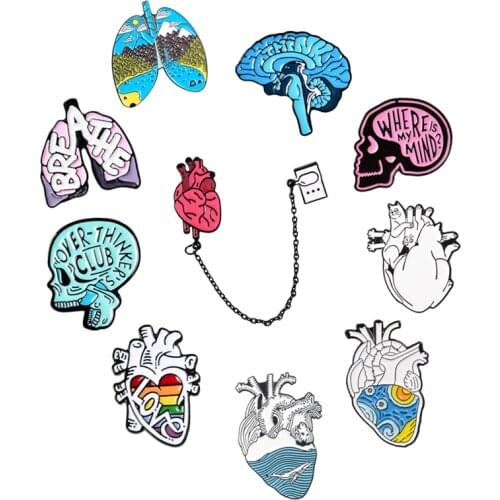 Creative Brain Human Organs Lung Enamel Pin Anxiety Obsessive-Compulsive Brooch Punk Lapel Pin Badges Organ Anatomy Jewelry Gift