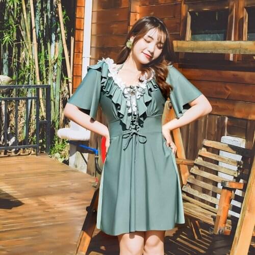 Swimwear Plus Size 2XL-6XL One Piece Swimsuit Woman Modest Underwire 3D Flower Bathing Suit Bathers Beach Swimdress Maillot 2020