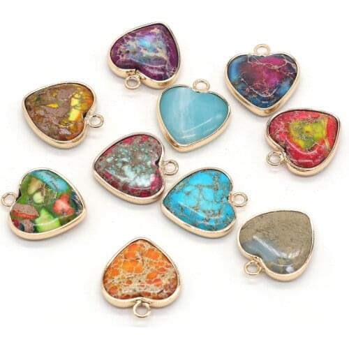 Fashion Emperor Stone Pendants Heart Shape Natural Blue Amazonite Charms Pendant for Jewelry Making DIY Necklace Earring 16x18mm