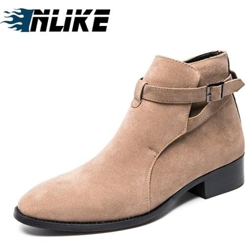 INLIKE Men Fashion Ankle Boots Suede Work Shoes Leather British Men Boot High Quality Casual Men Lace Up Shoes Mens Boots