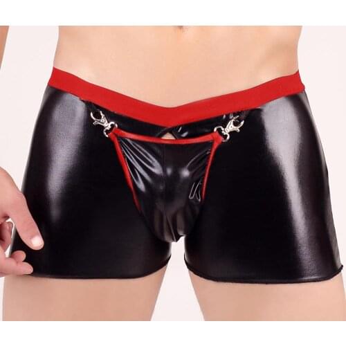 Men Underwear PU Boxers Shorts Patent Leather Tights Nightclub Stage Ds Clothing Erotic gay Sexy Underwear