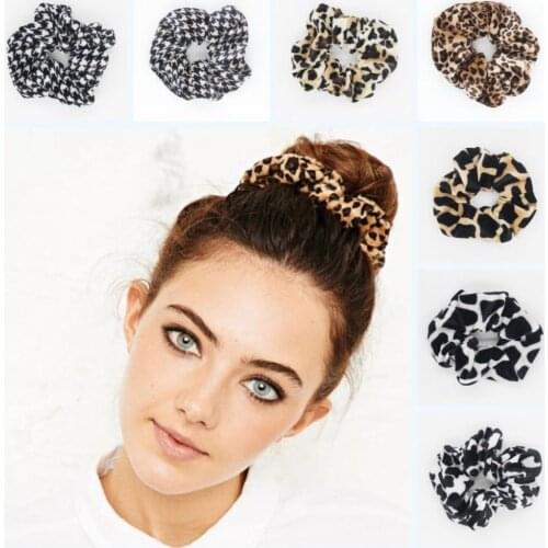 12 cm Smooth Velvet Hair Scrunchies Animal Leopard Print Classic Houndstooth Ponytail Holder Hair Ties For Kids Women
