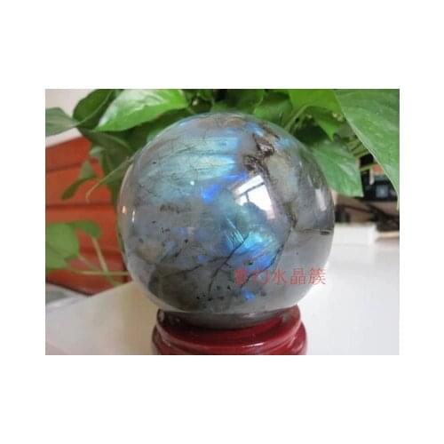 Natural labradorite Crystal original stone furnishing articles Blue moon ball 1430g with stand free shipping