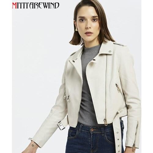 New PU Leather Jacket Women Short Style Slim Fit Fashion Moto&biker Female Jacket With Epaulet Adjustable Waist Leather Coat