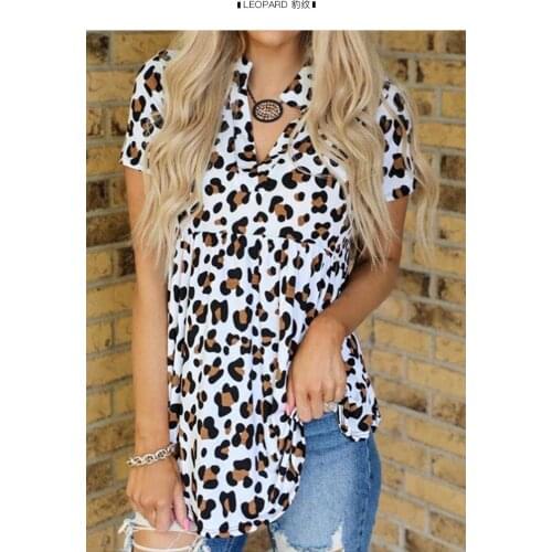 New Fashion Plus Size Tops Women 2021 Summer Casual V-neck Pocket Tops Loose Printing T-Shirts Short Sleeve Blouses ynpfyyp