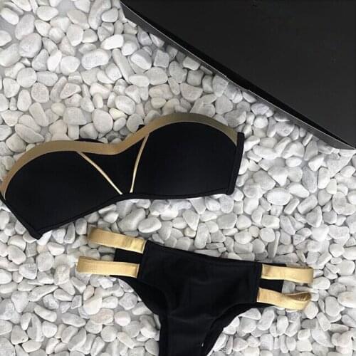 Hirigin 2019 New Bikinis Set Women Swimwear Push Up Paded Bikinis Bronzing Solid Swumsuit Strapless Women Beachwear Bathing Suit