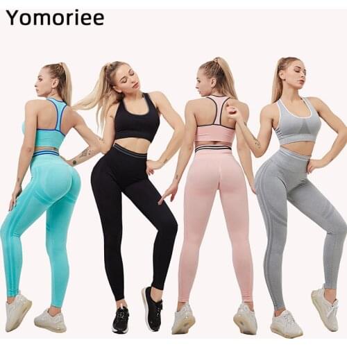Peach Hip Fitness Yoga Women Set High Waist Yoga Pants Sports High Elastic Bra Suit Gym Workout Running Training Sportswear Sexy