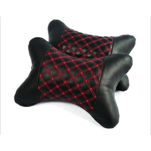 2Pcs Genuine Leather Car Neck Pillow Protection Design Safety Auto Headrest Support Rest Pillow Black Auto Safety Accessories