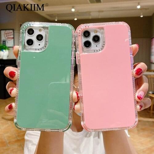 Candy Color Shockproof Bumper Phone Case For iPhone 12 11 Pro Max XS XR X 8 7 6 6s Plus 3 in 1 Solid Colors Soft TPU Back Cover