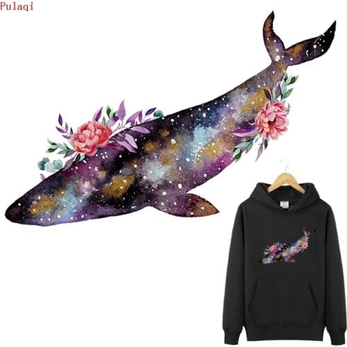 Pulaqi Iron on Transfer Whale Tiger Flowers Heat Transfer Vinyl Patches for Clothes Animal Patch Badge Appliques Thermal Sticker