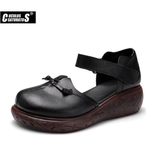Cuculus Mother Hollow Genuine Leather Breathable Soft Flat Sandals Summer Women Shoes Casual Solid Buckle Strap Ladies Sandals