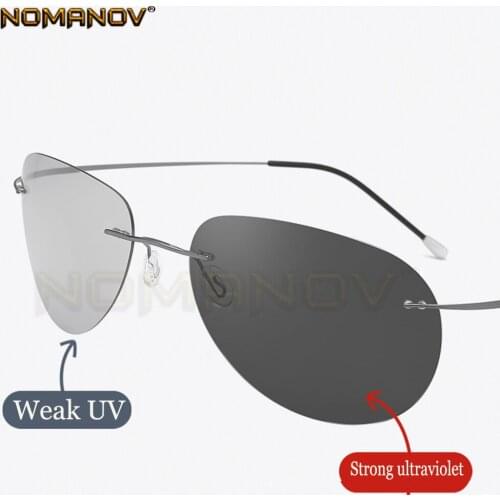 2020 Summer Style Rimless Photochromic Grey Polarized Lens Sunglasses Men Women Day and Night Polarized Sun Glasses Driving