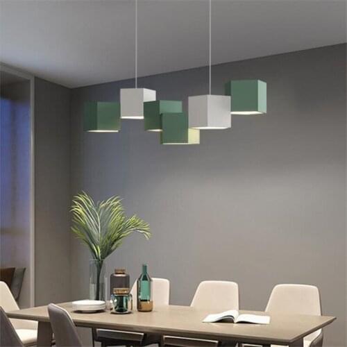 Post-modern Metal Cube Led Suspension Vintage Dining Room Bar Long Iron Fashion Drop Pendant Light 2649