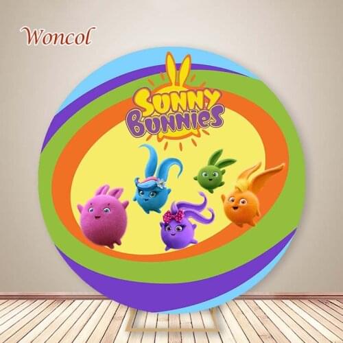 Woncol Sunny Bunnies Photography Backgrounds Birthday Party Photo Backdrops Color Round Elastic Vinyl Photo Props