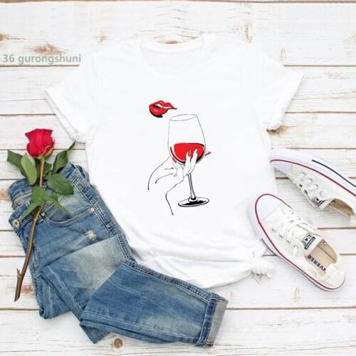 Tee shirt femme red wine glasses funny graphics, t shirt, Korean style clothes 90s Hip hop women t-shirt plus size women