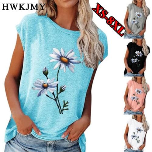 Womens Clothing Summer Casual O-Neck Short Sleeve Tops Florals Printing Shirts Cotton Tunic Loose T-shirt Ladies Plus Size Tee