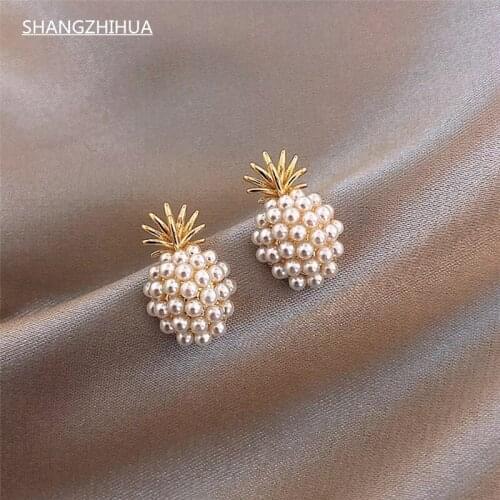 S925 needle simple and compact pearl pineapple stud earrings ladies temperament, retro fashion earrings jewelry SHANGZHIHUA