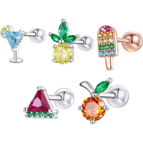 1 Piece Summer Sweetheart Stud Earrings Pineapple Watermelon Fruit Ear Studs 925 Sterling Silver Jewely Accessories Gift EFE490