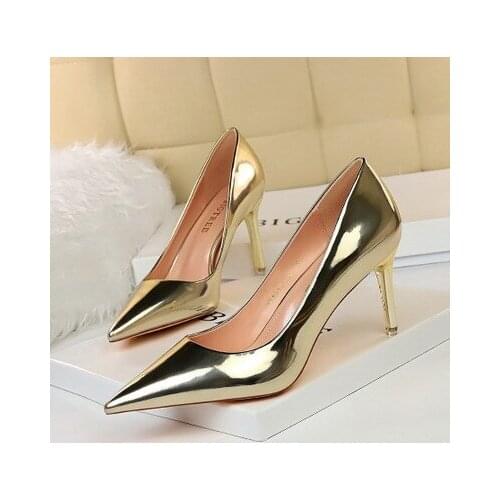 Women Pumps Pointed Toe Women High Heels 7.5/10.5CM Shoes Silver Patent Leather Women Wedding Shoes Nightclub Ladies Shoe Silver