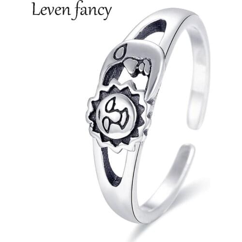 925 Sterling Silver Trendy Vintage Sun Moon Ring Silver Midi Finger Ring Adjustable Ring For Women Bohemian Jewelry