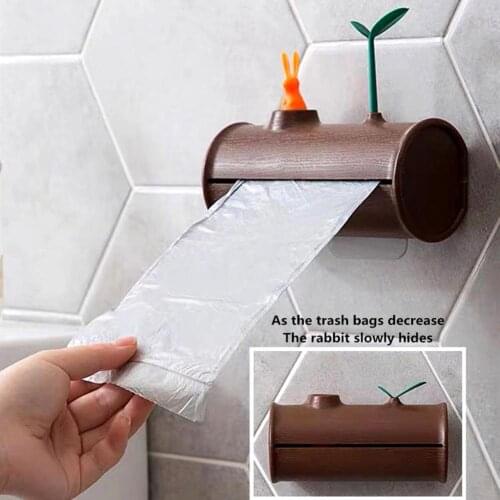 1PC Cute Rabbit Leaf Design Wall Mounted Trash Garbage Bag Container Plastic Storage Box Kitchen Bathroom Organizer