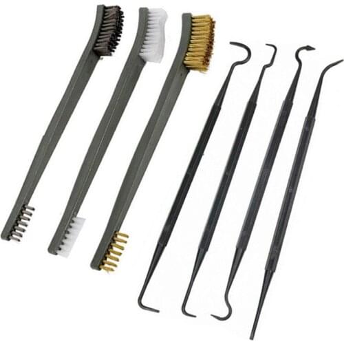 10sets 3pcs Steel Wire Brush +4pcs Nylon Pick Universal Cleaning Brushes Tool Kit For Motorcycle Auto Brushes Mechanical Brushes