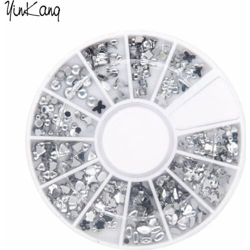 12 Different styles 12 colors Transparent Diamante Rhinestone Crystal Nail Art Decal Tips Glitters Stickers