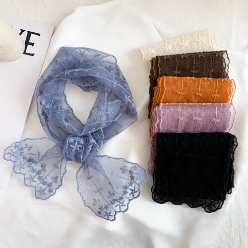 125*10.5CM Knit Pashmina Head Scarf Embroidered Wrap Shawl Transparent Lace Windmill Floral Bandana Long Scarves Women Foulard