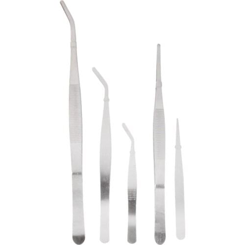 5pcs Stainless Steel Tweezers Set Bonsai Gardening Tools for Succulent Transplanting Miniature Fairy Garden Planting