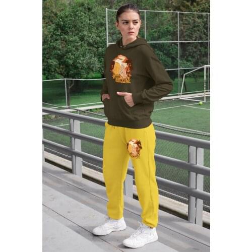 Angemiel Wear Holidaymaker Man Women Tracksuit Set Green Hooded Sweatshirt Yellow Sweatpants