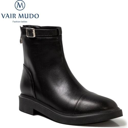 VAIR MUDO Ankle Boots Shoes Genuine Leather Thick Bottom Round Toe White Black Work & Safety Concise Boots Shoes Women WM-X169-C