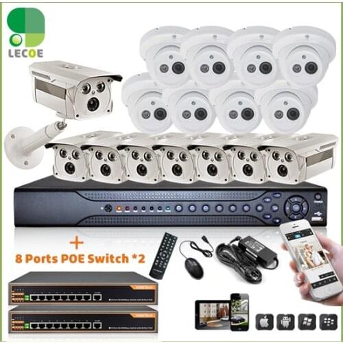CCTV 24CH Security Outdoor POE System with 24*1080P 2 SATA NVR +16pcs 720P Outdoor POE Cameras+ 2pcs 9 Port PoE Switch+2TB HDD