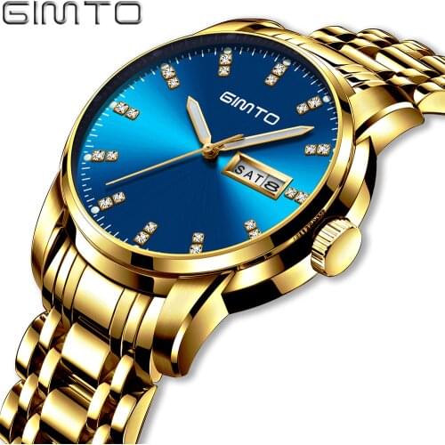 GIMTO WristWatch Mens Top Brand Luxury Gold blue Steel Clock Business Quartz Wristwatch Military Sport Clock relogio mascul