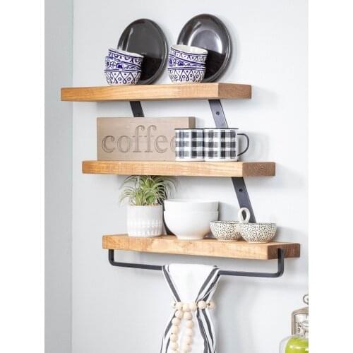 Decorative Natural Wood Solid 3 Shelf Handmade Decor Home Kitchen Spice Bathroom Accessory Towel Hanger Holder Organizer Storage