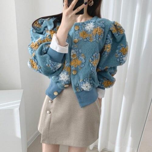 Women Elegant Jacket Retro Flower Print o-neck Single-row Long Sleeve Coat