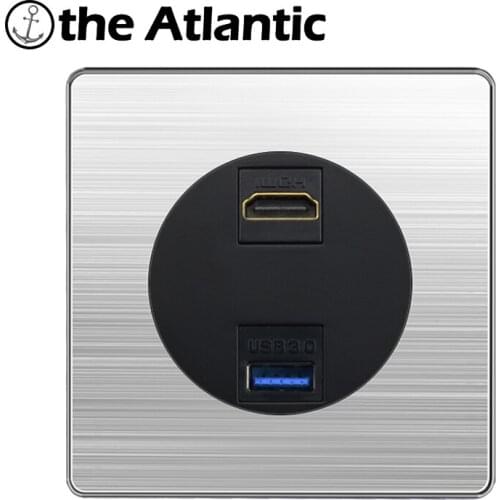 Dual HDMI HD Interface USB 3.0 Data HDMI & USB Data Transfer Port Wall Socket For Computer TV Stainless Steel Black Jack 86 Type