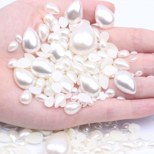 Tear Shape 3x5mm-18x25mm Ivory Color Imitation Pearls Tear Shape Half Pearl Flatback Beads For Nail Art Diy Scrap Booking