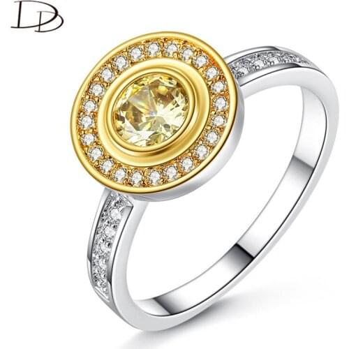 DODO Fashion Golden Silvery Double Color Champagne Stone Rings For Women Unique Dial Shape Female Bague Party Accessories R396