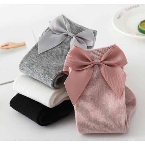 Cute Side Bow Kids Socks Big Bow Knee High Long Soft Solid Color Cotton Socks 0-3 Years Newborn New Toddlers Girl Stocking