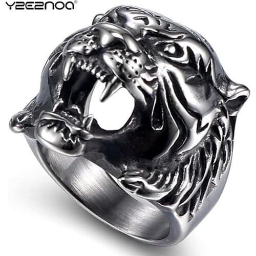 Fashion Mens Fashion Trend Retro Style Hip Hop Rock Domineering Tiger Head Ring Jewelry Boy Birthday Gift Jewelry Wholesale