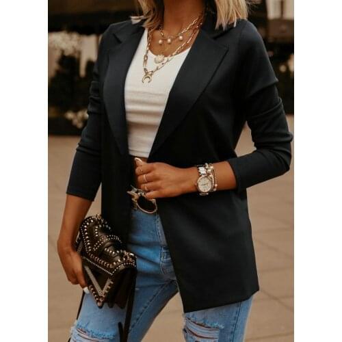Fashion Buttonless Blazers Women Solid Colors Long Sleeve Commute Suit 2021 Spring Autumn Office Lady New Casual Work Blazers