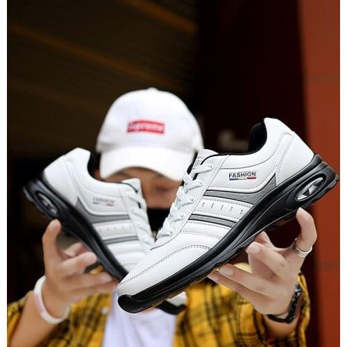Fashion Black White PU Leather Mens Sport Sneakers Male Outdoor Flat Walking Driving Footwear Sport Trainers for Golf Zapatillas