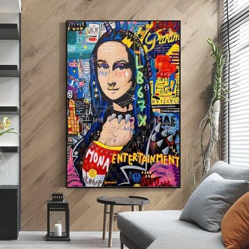 Mona Lisa Street Graffiti Art Posters and Prints Funny Canvas Painting on The Wall Art Picture for Living Room Cuadro Home Decor